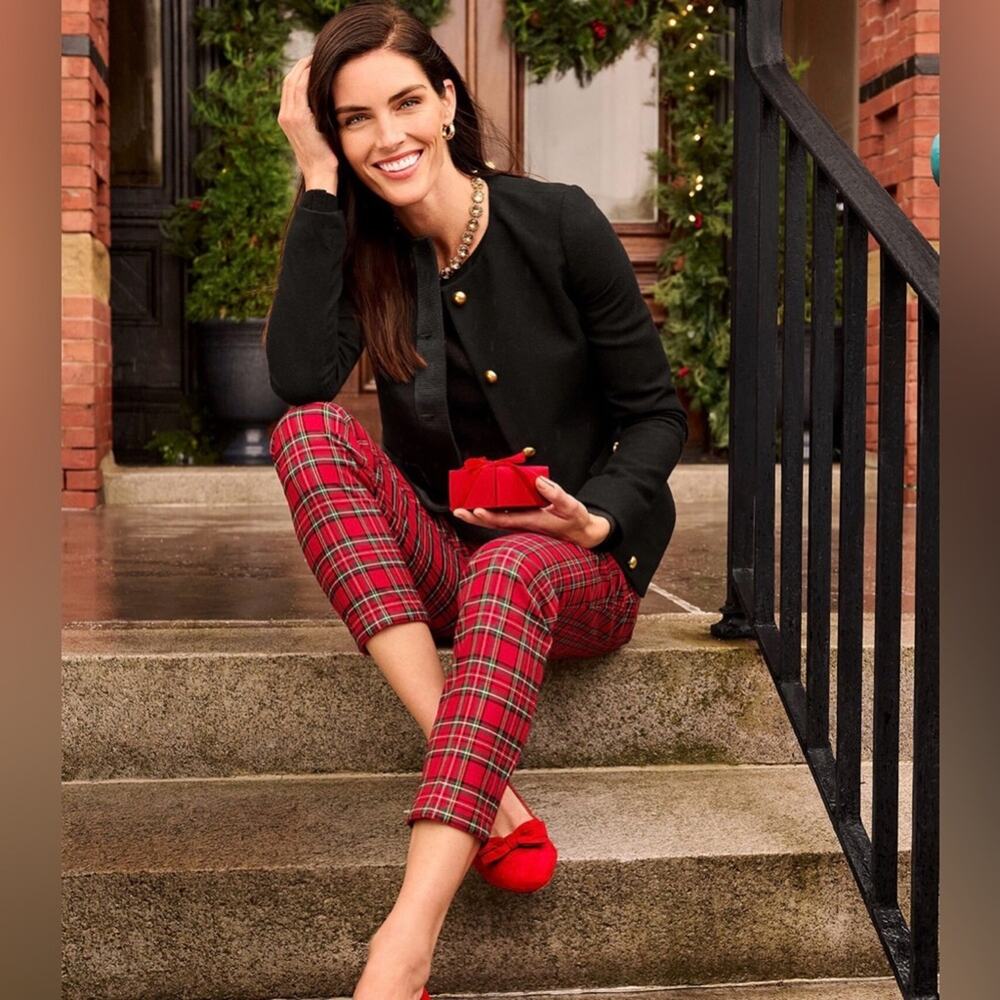 NEW TALBOTS TAPERED ANKLE WOOL BLEND PANTS APPLE CIDER PLAID TARTAN PLAID SZ 6